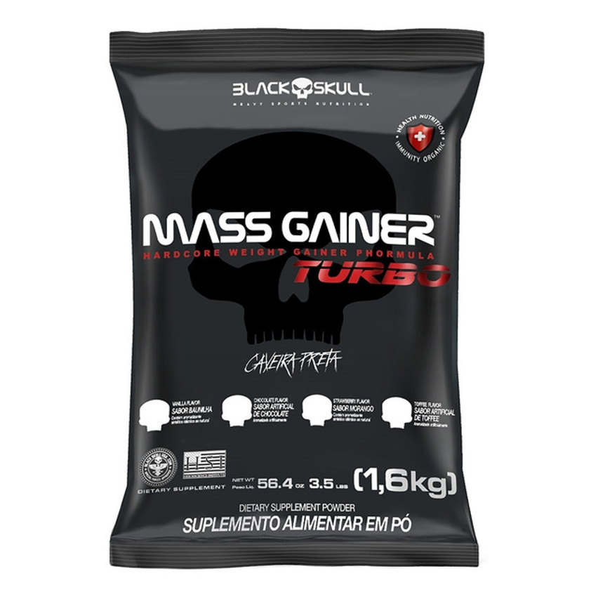 Mass Gainer Turbo 1,6kg - Black Skull - Massa Hipercalórico Sabor Toffe