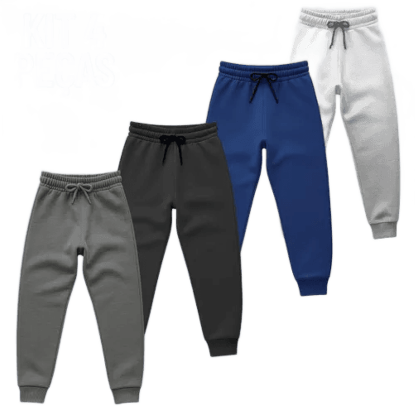 Kit 4 Calças Infantil Moletom Jogger Flanelado Cordão Ajuste