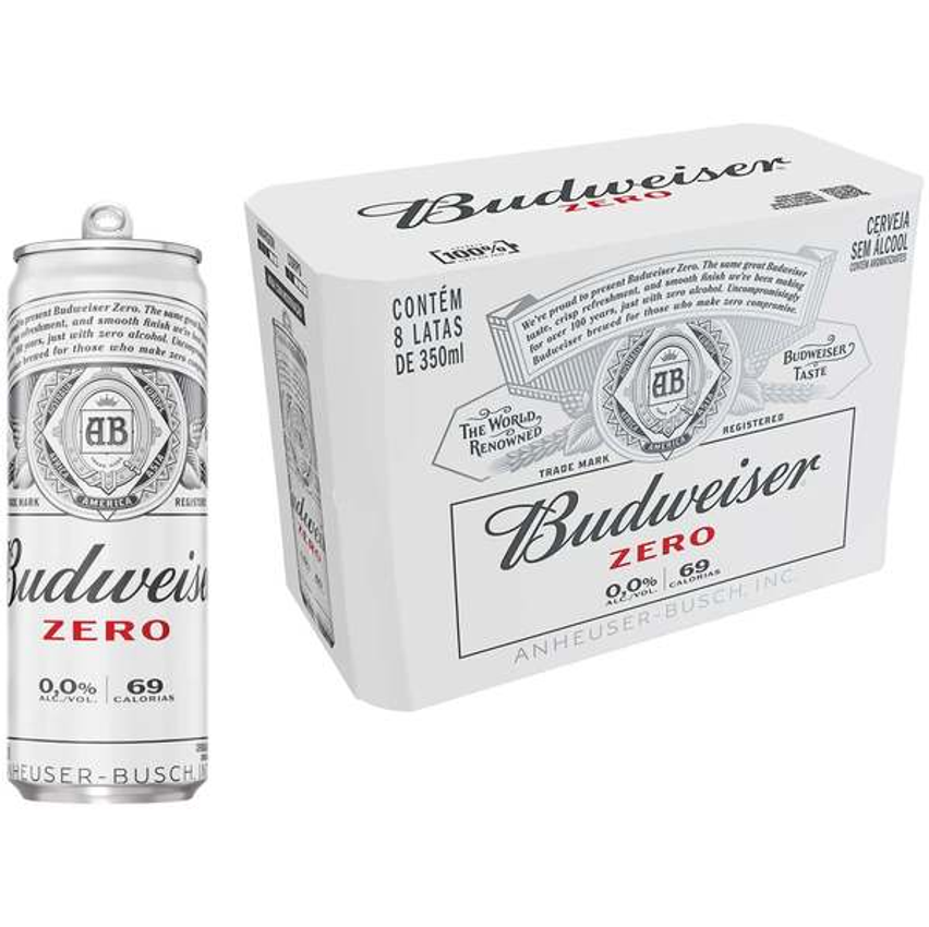 Cerveja Budweiser Zero sem Álcool Malte 8 Unidades Lata 350ml