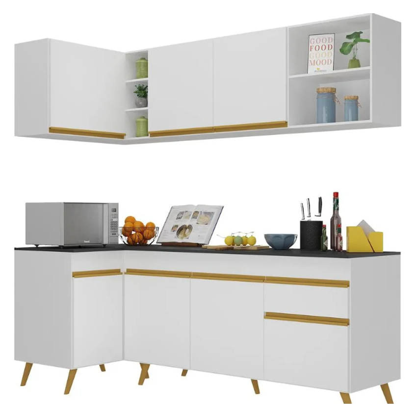 Cozinha Compacta De Canto Veneza Gw Multimóveis Mp2058 Branc Cor Branco