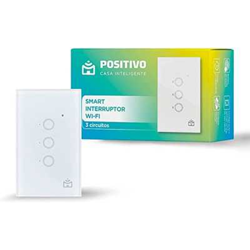 Smart Interruptor Wi-fi Positivo Casa Inteligente, 3 Módulos, Touch, Branco - Compatível Com Alexa
