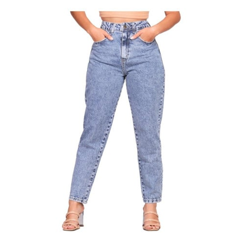 Calça Mom Jeans Feminina Cintura Alta Marmorizada