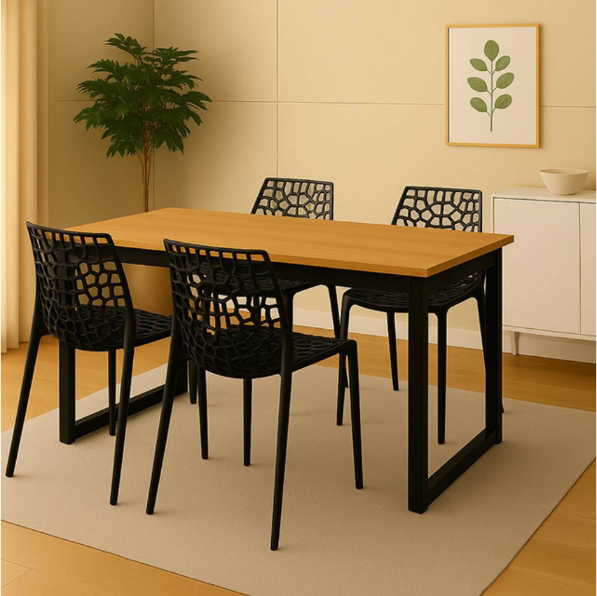 Conjunto Mesa 4 Cadeiras Gruvyer Estilo Industrial Cozinha 