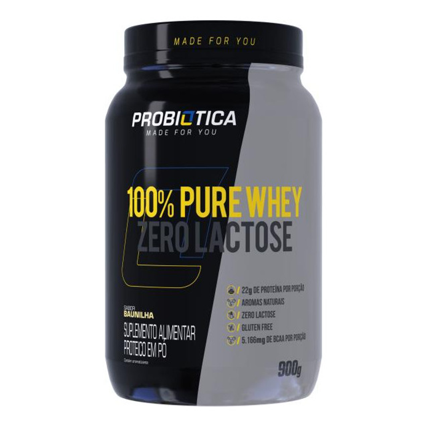 Suplemento Em Pó Probiótica Sem Lactose 100% Pure Whey Protein Sabor Baunilha Em Pote De 900g