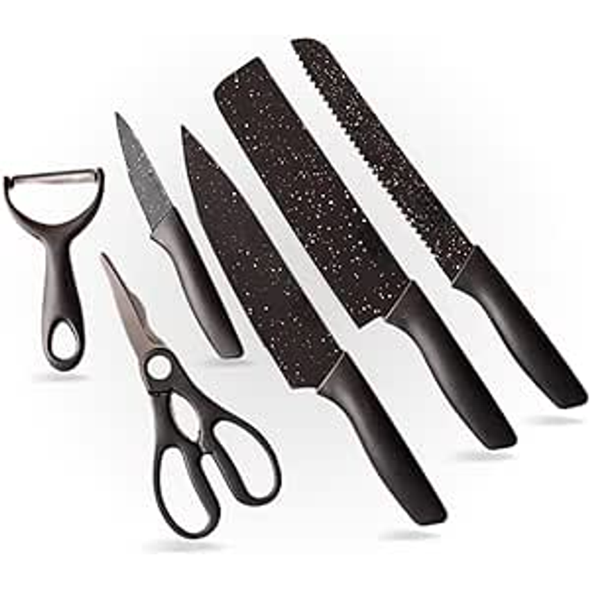 Jogo De Facas Kit 6 Peças Conjunto Inox Gourmet Antiaderente Churrasco Cozinha
