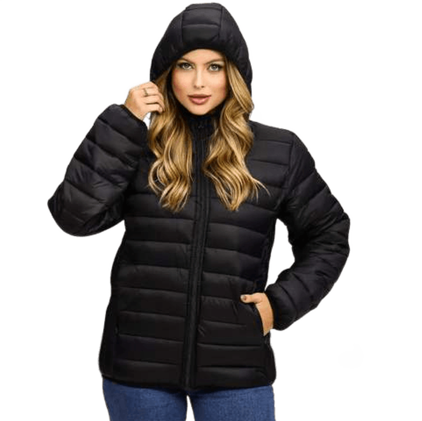 Jaqueta Feminina Puffer Bobojaco Capuz Com Nylon Impermeável
