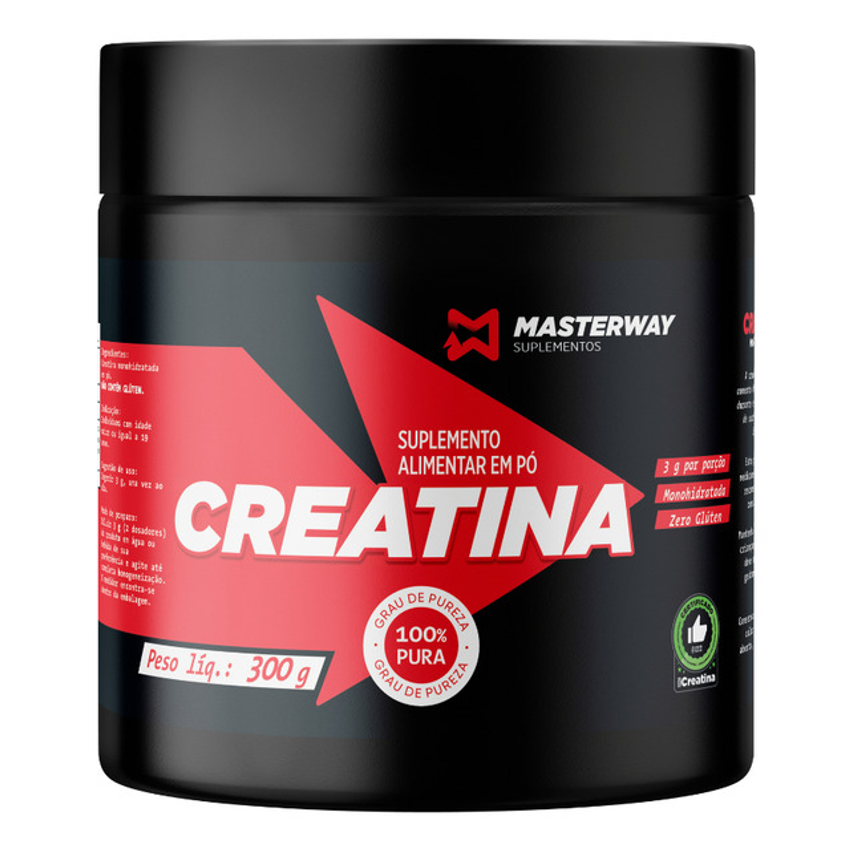 Creatina Monohidratada Pó Masterway Suplementos 100% Pura 300g Pó Sem Sabor Unidade