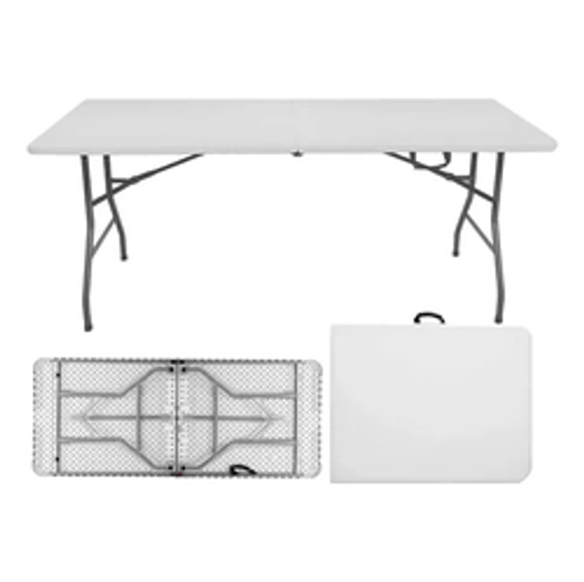 Mesa Dobrável Vira Maleta Com Alça Portátil 1.80m Para Camping Pesca Jardim Área Externa Ou Interna Salão De Festas Gourmet Luvinco (Branco)