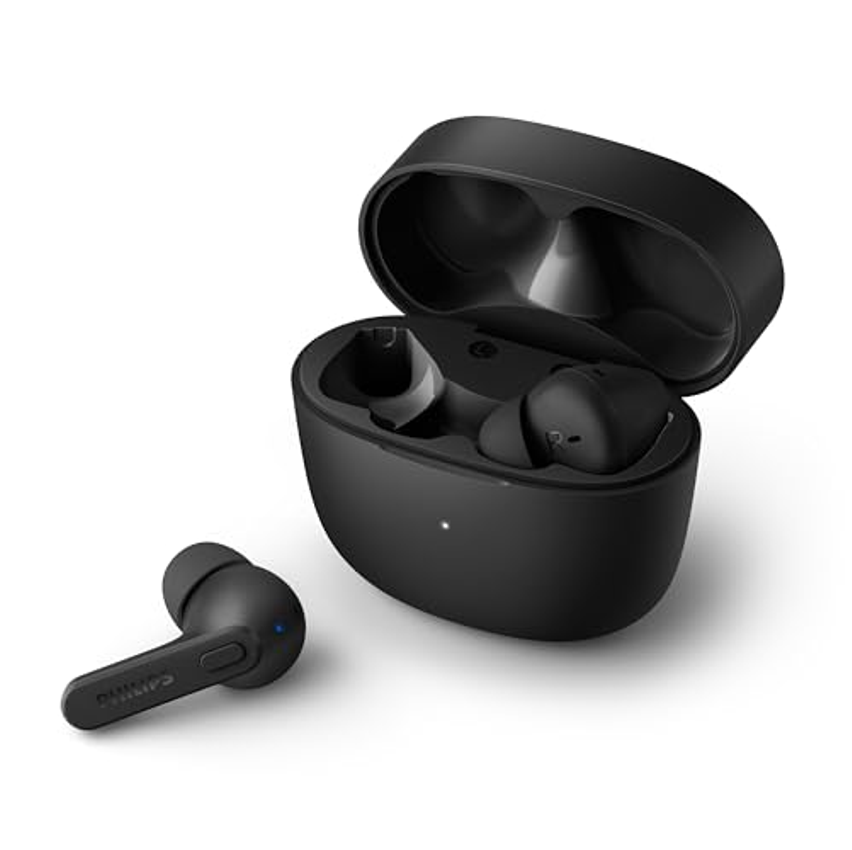 PHILIPS TAT2206BK/00 - Fone de ouvido sem fio TWS bluetooth com microfone, formato em haste, IPX4 e energia para 18 horas totais, Preto