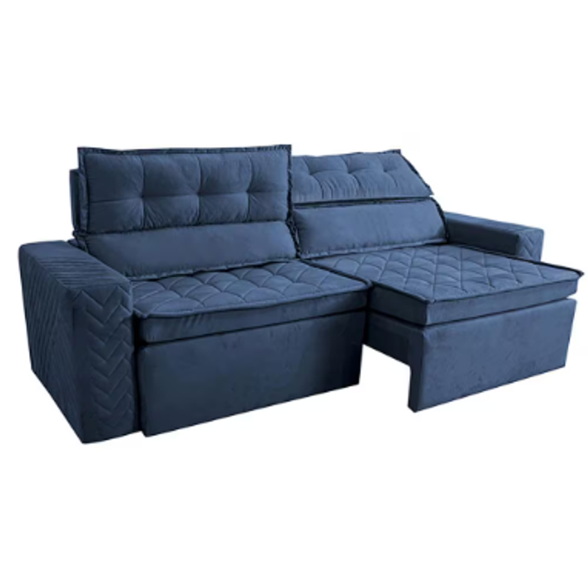 Sofá 3 Lugares Cama inBox Belém Retrátil e Reclinável Revestido em Suede Velusoft - 200cm de Largura - Azul