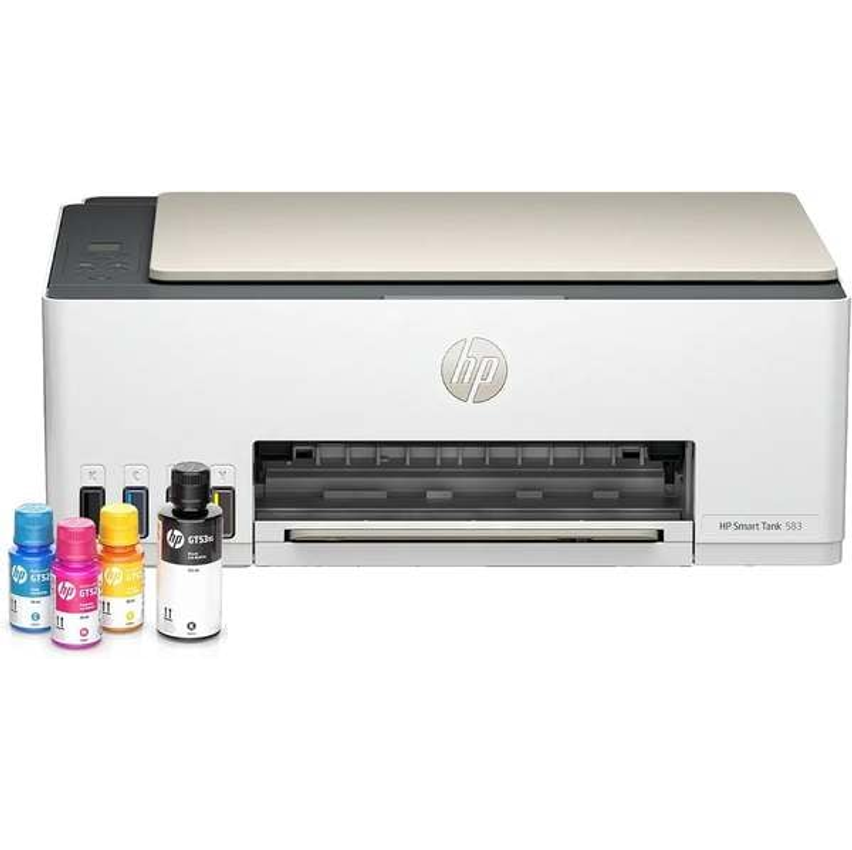 Impressora Multifuncional HP Smart Tank 583 Tanque de Tinta Colorida Wi-Fi com autorreparo, USB - Impressora, Copiadora e Scanner Cor: ‎Branco (4A8D8A)