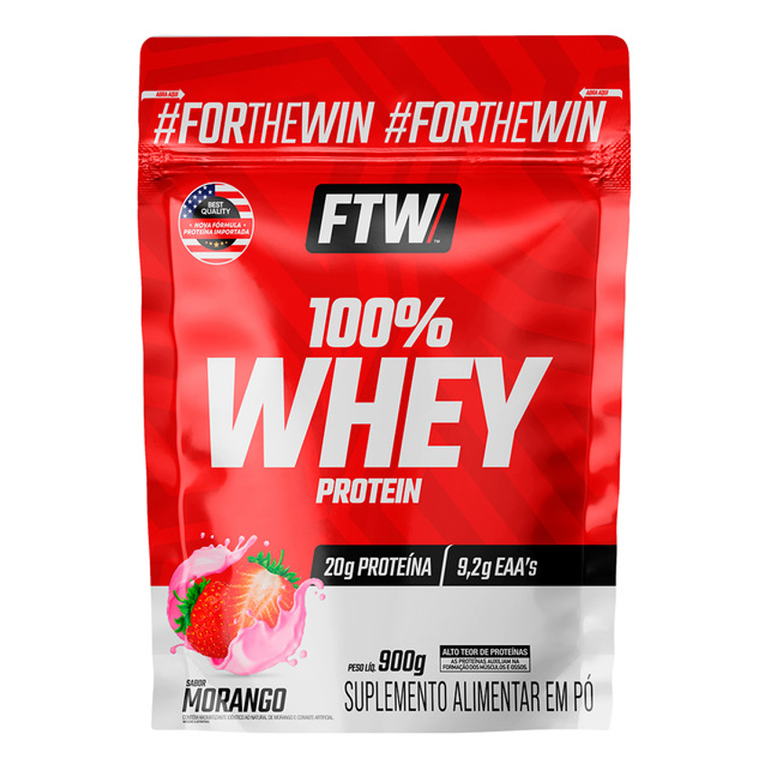 Whey Protein 100% Concentrado Refil 900g Sabor Morango - Ftw