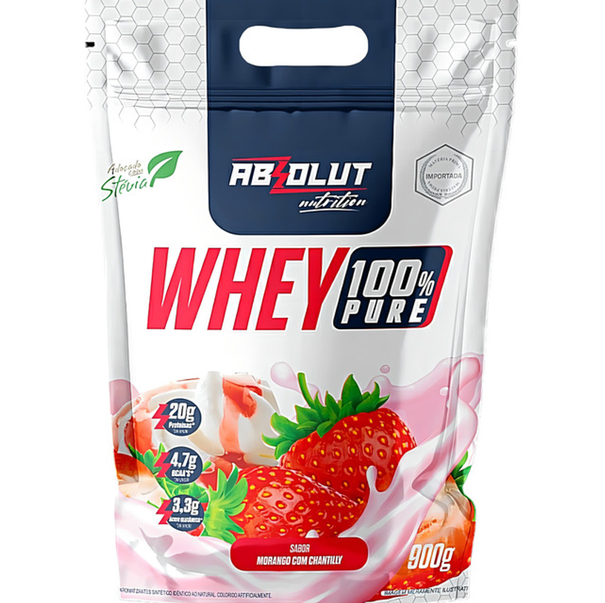 Whey Protein Concentrado 100% Pure Refil 900g Absolut Sabor Morango