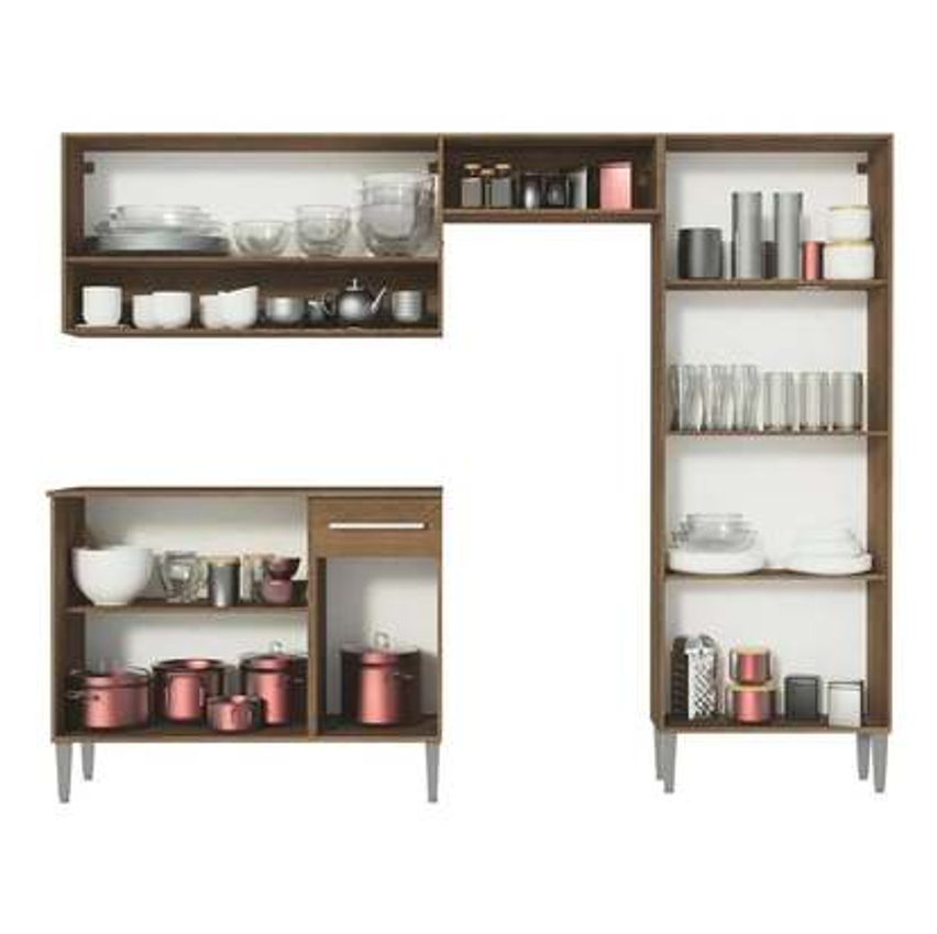 Armário de cozinha modulada completa compacta Emilly pop com armário e balcão cor rustic/preto GREM229002