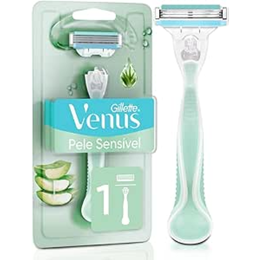 Gillette Venus Pele Sensível Aparelho de Depilar Recarregável com Aloe Vera, 1ud