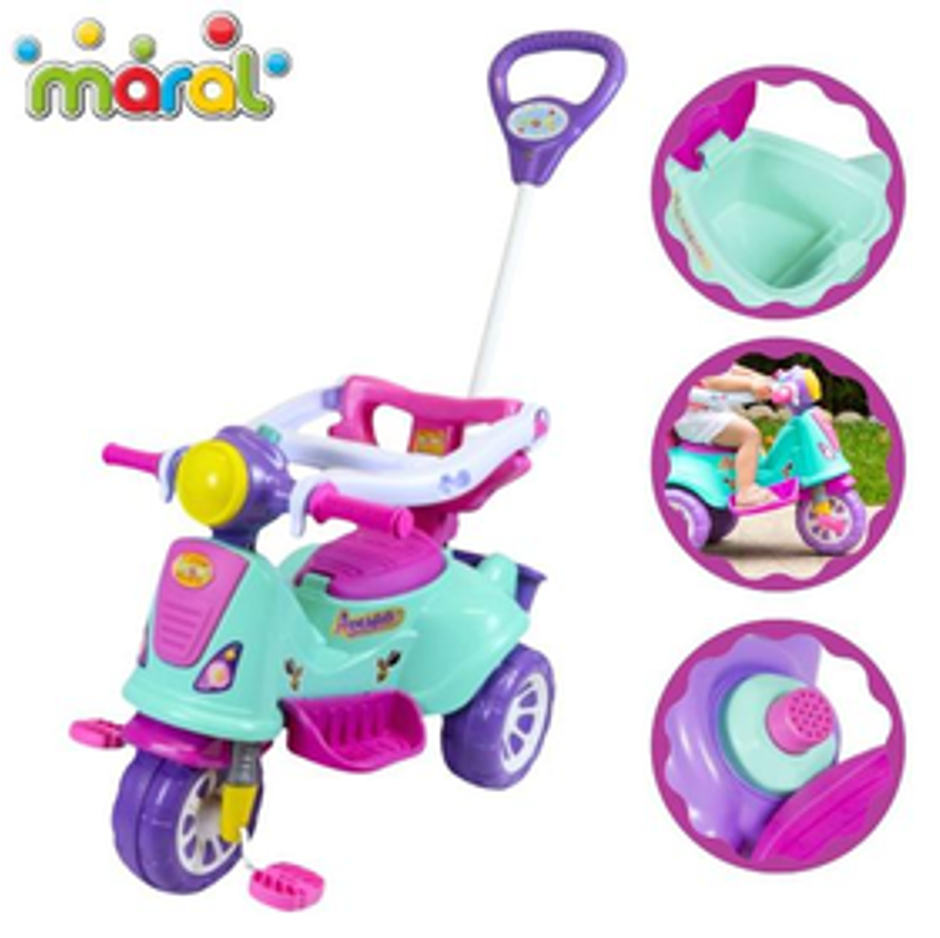 Triciclo Infantil Com Haste E Barra De Proteção Avespa Pink - Maral Brinquedos