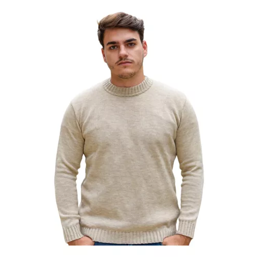 Blusa Tricô Masculina Lã Suéter Gola Careca Cardigan Inverno