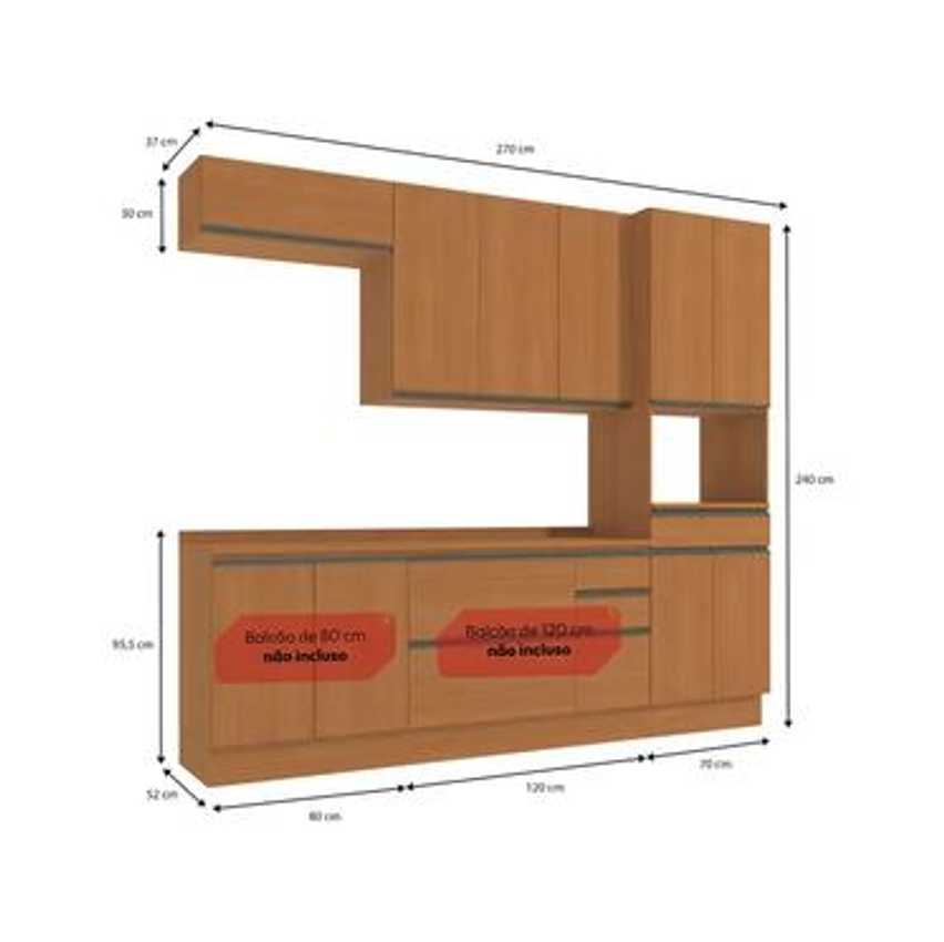 Cozinha Modulada Kappesberg Maxxi com Nicho para Microondas 8 Portas 1 Gaveta