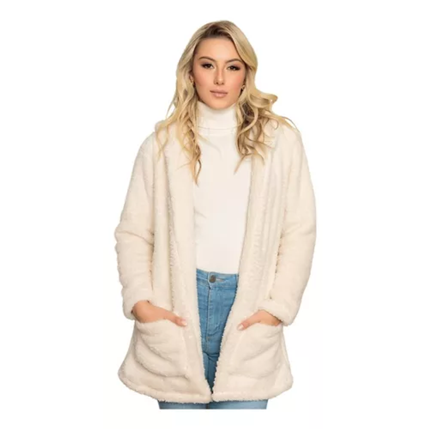 Blusa Teddy Feminino Casaco Sobretudo Inverno Bolsos CapuzAdicionar aos favoritos