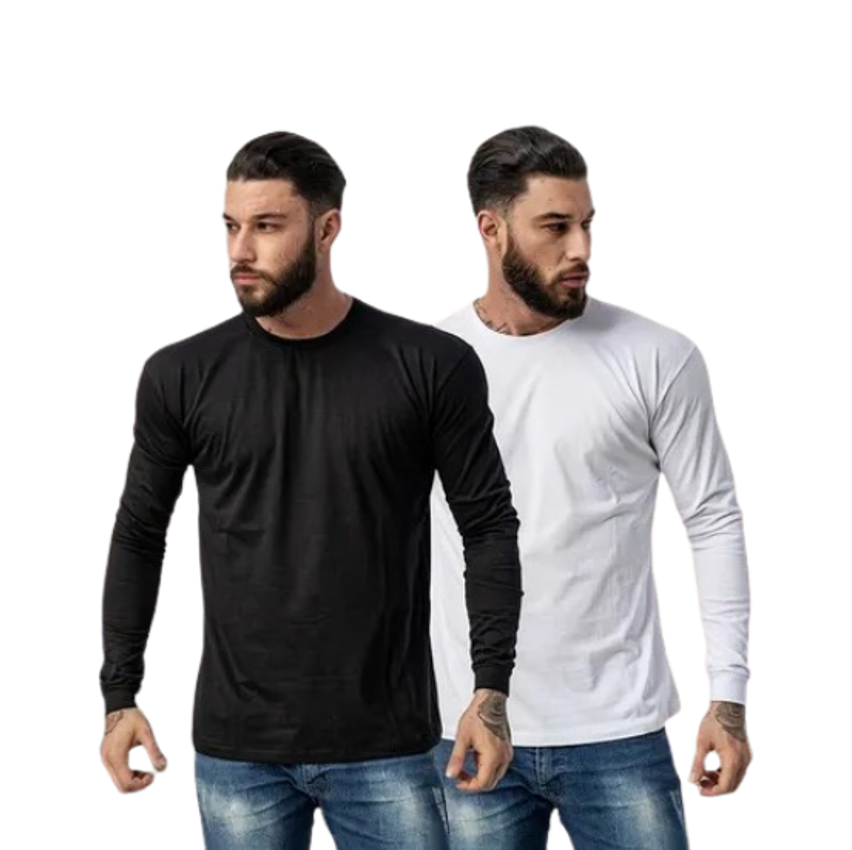 Kit 2 Camisetas Masculinas Manga Longa Algodão Premium