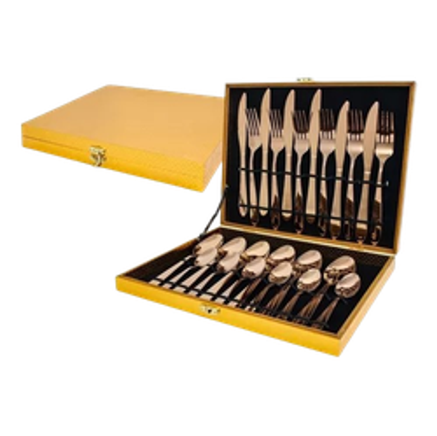 Faqueiro Dourado Inox 24 Talheres Colher Garfo Faca Luxo