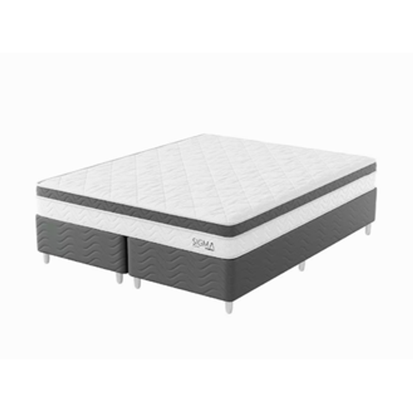 Cama Box Com Colchão Queen Sigma Molas Ensacadas (22x158x198) Branco E Cinza
