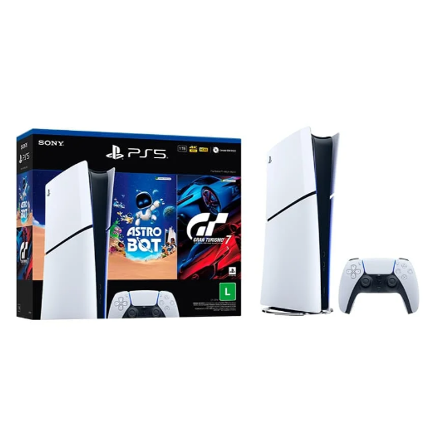 Console Sony PlayStation 5 Slim, Edição Digital, SSD 1TB, Controle Sem Fio DualSense + 2 Jogos Digitais