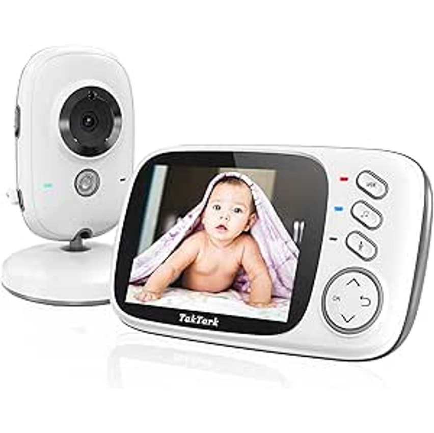 Babá Eletrônica, TakTark Câmera para Bebês com Tela de 3.2", Visão Noturna Infravermelha, Áudio Bidirecional, Detecção de Som VOX, Monitoramento Temperatura, Canção de Ninar