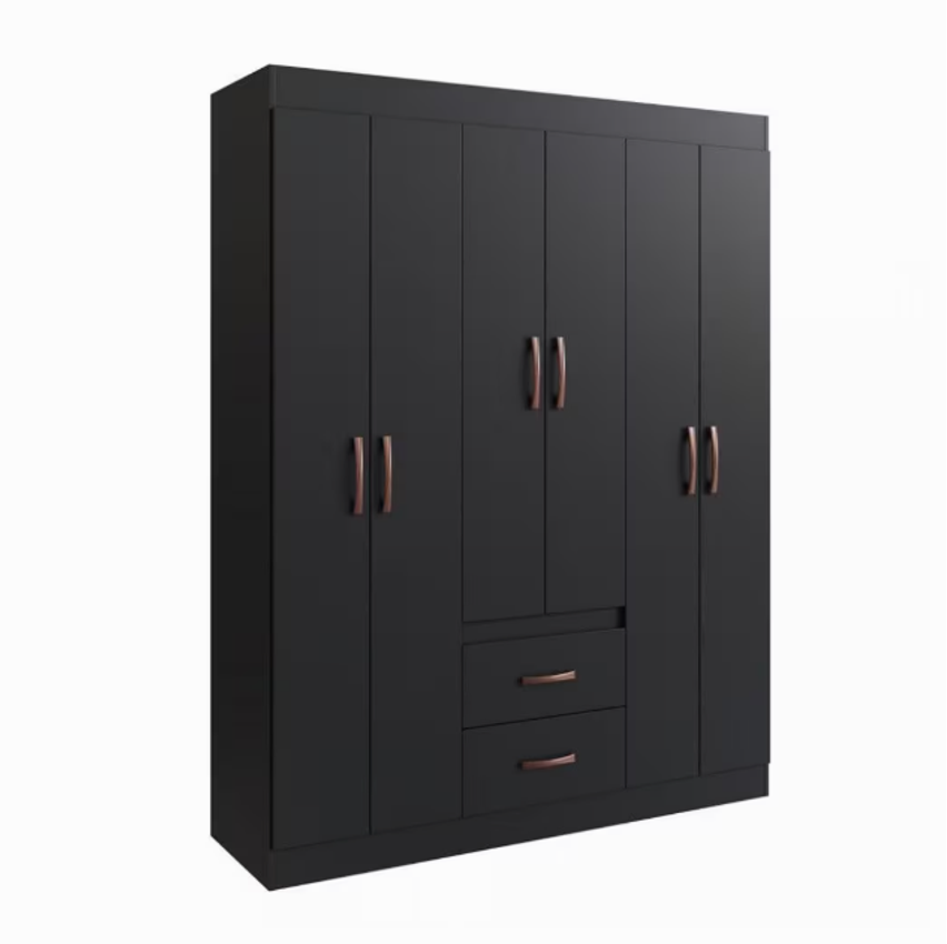 Guarda Roupa Solteiro 6 Portas 2 Gavetas Sidney Doripel - Preto