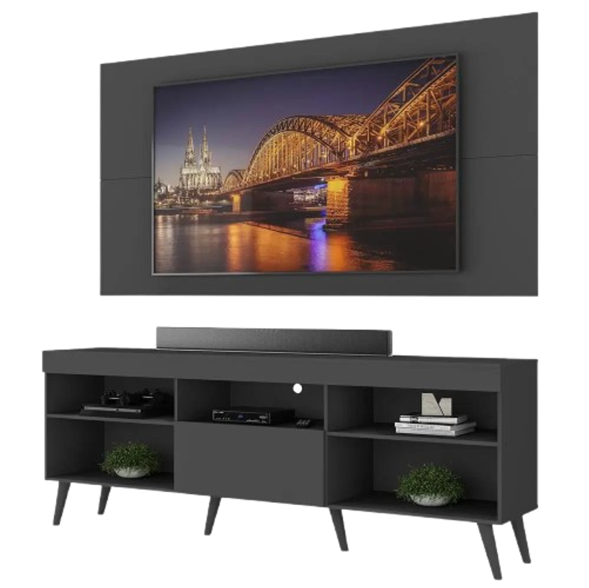 Rack Com Painel Tv 65" Retrô Flórida Up Multimóveis Mp1042 Preto