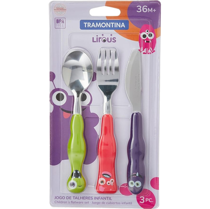 Jogo de Talheres Infantil Tramontina Lirous Colorido 03 Peças