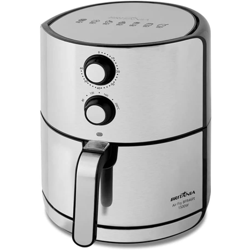 Fritadeira Air Fryer Britânia BFR46PI 4,6L Display Analógico Preto e Inox 1500W 220V