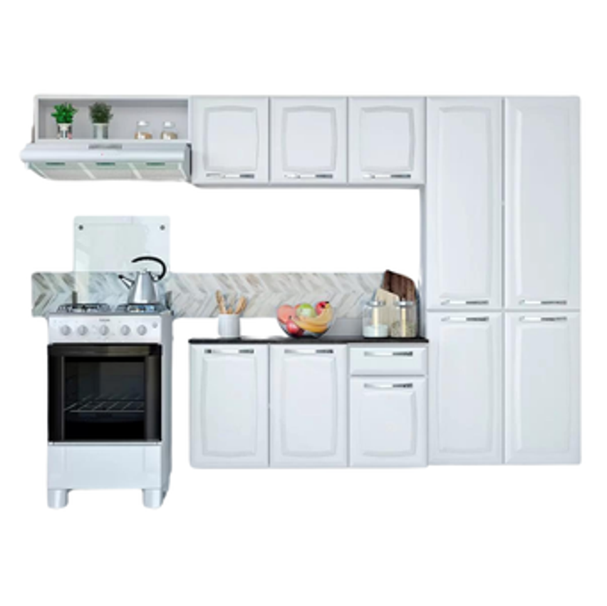 Cozinha Compacta Itatiaia Amanda Plus com 10 Portas, 1 Gaveta e 8 Prateleiras - 245cm de largura - Branco Neve