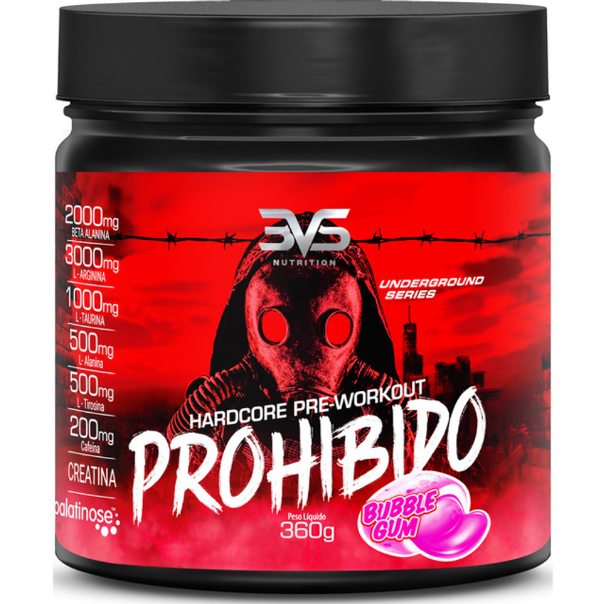 Prohibido Pré Treino 360g - Sabor: Bubble Gum - A Combinação Perfeita De 8 Ingredientes Que Proporcionam Energia Do Início Ao Fim Do Seu Treino