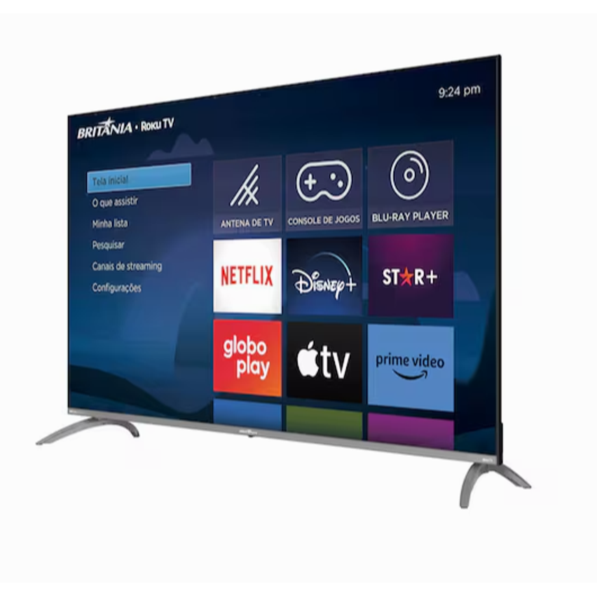 Smart TV DLED 55" Ultra HD Britânia 4K BTV55G7PR2CGB Roku TV com HDMI, USB, Wi-Fi, Dolby Audio e Processador Quad-Core