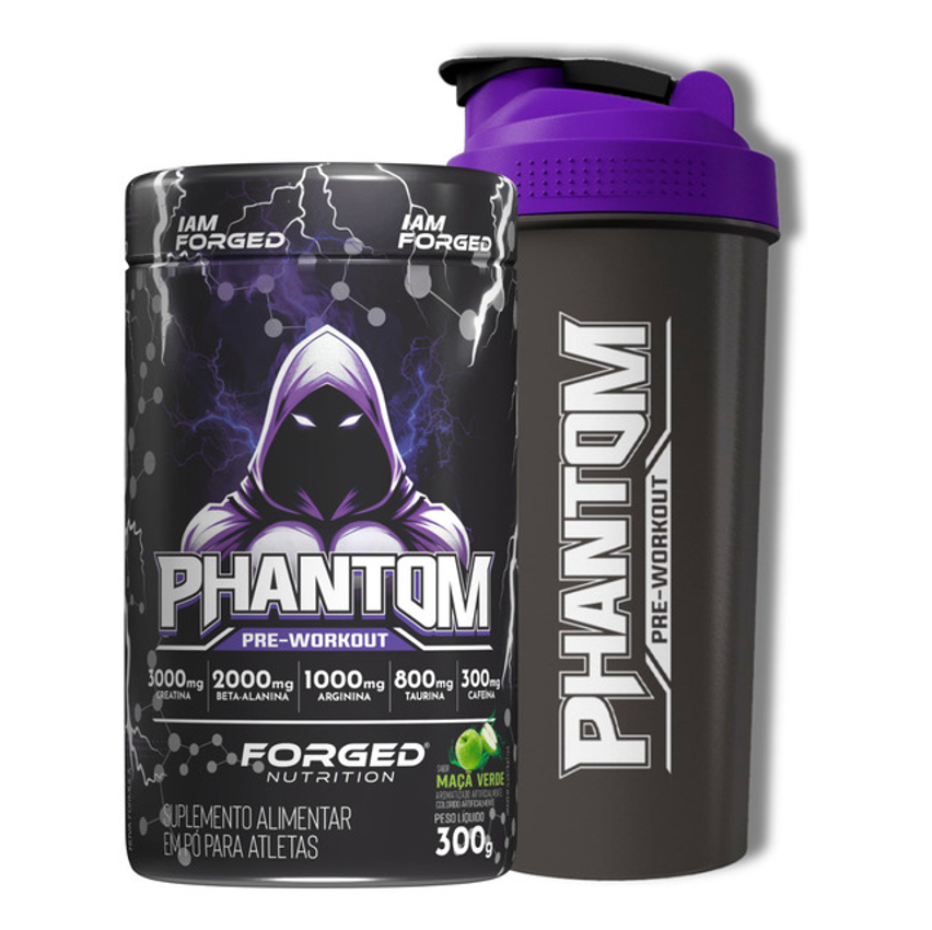 Pré-treino Phantom 300g Forged Nutrition | Creatina, Cafeína, Beta-alanina, Taurina, Tirosina, Complexo B | Foco, Energia, Força, Resistência, Volume Muscular E Performance Avançada Sabor Maçã Verde