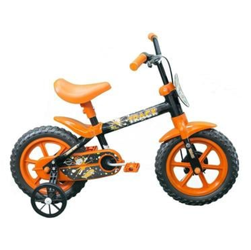 Bicicleta Infantil Aro 12 Track & Bikes Arco Iris Preto e Laranja com Rodinhas