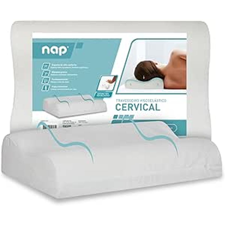 Nap Travesseiro Nasa Ortopédico Cervical D40 12/10cm de altura Suporte ergonômico com tratamento Alergo Free Anti ácaro, anti fungo e anti bactéria para fronhas 50x70cm - Bege