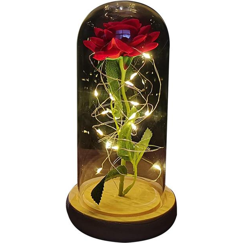 ZWMBYN Rosa A Bela e a Fera para ela, Acenda para sempre Galaxy Rose em cúpula de vidro, flor artificial rosa de vidro presente para mulheres no aniversário,