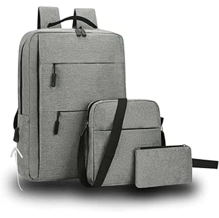 Kit Mochila Executiva Masculina Feminina 3 em 1 + Bolsa Transversal + Nécessaire Viagem Trabalho Notebook 15.6” Grande Reforçada Unissex
