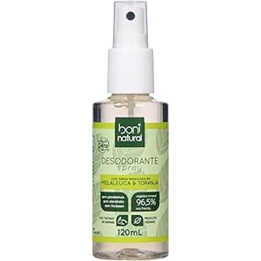 Desodorante Natural e Vegano com óleos essenciais de Melaleuca e Toranja, 24h de proteção, Sem Alumínio, Sem Parabeno, Boni Natural, Transparente