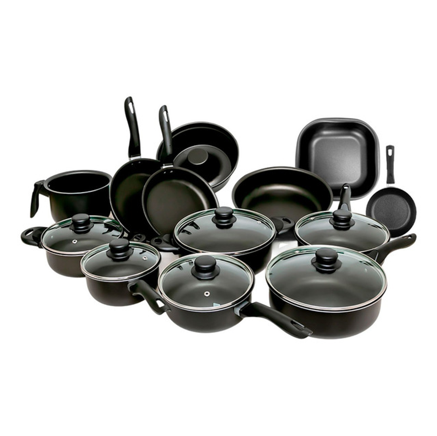 Conjunto Panelas 13 Peças Teflon Antiaderente Tampa De Vidro Cor Preto