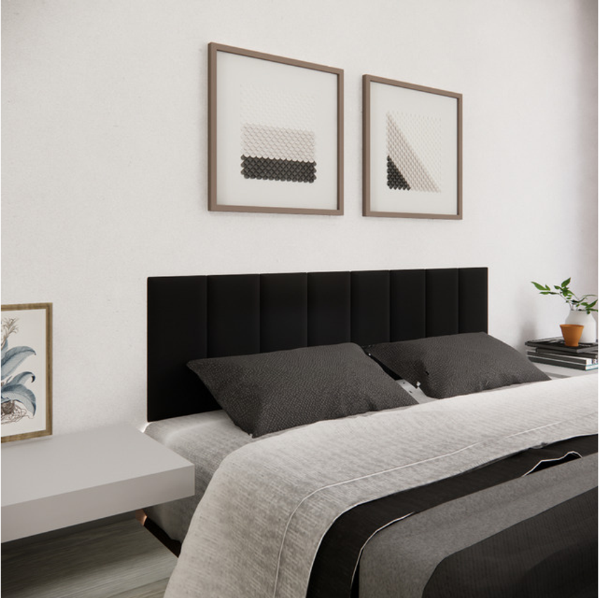 Cabeceira Rr Shopp Cama Box Cabeceira Em Módulos Estofados Cama Queen 1,60 Metros Largura 8 Módulos Estofados 160cm X 45cm Tecido Suede Cor Preto