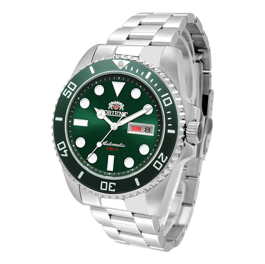 Relógio Orient Masculino Automático Social Aço Prova Dagua Correia Prata Bisel Verde Fundo Verde