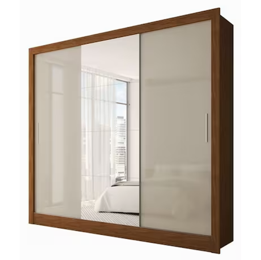 Guarda-Roupa Casal Katherine Slim 3 Portas com Espelho - Bege