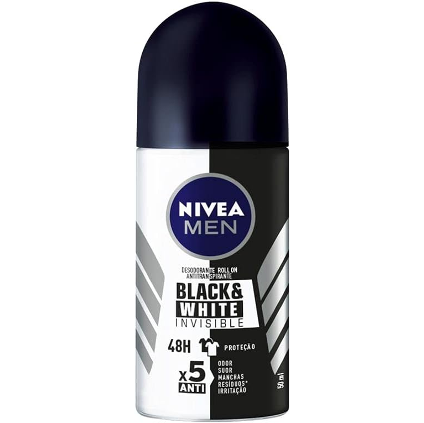 NIVEA MEN Desodorante Masculino Roll-on Black & White Invisible Original 50ml - Protege por 72h e evita manchas nas roupas