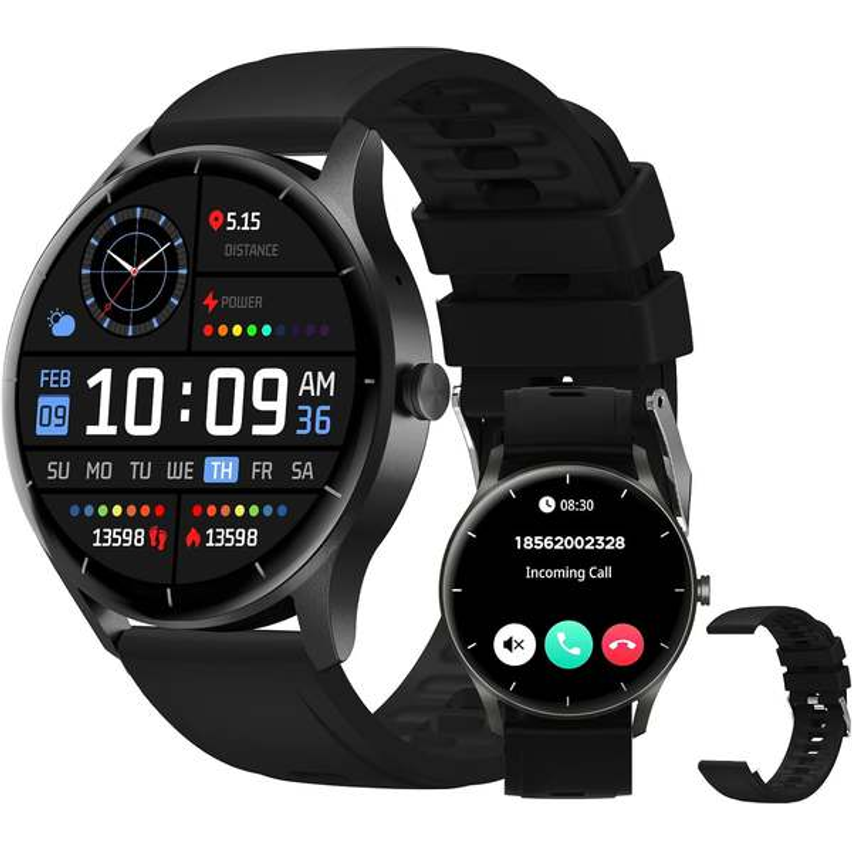 Smartwatch PEJE Relógio Smartwatch com Pulseira Extra - Tela Touch HD 1.28",À Prova d'Água IP68,Faz Chamadas Bluetooth,123+ Modos Esportivos,Bateria de 5-7 Dias,Compatível com iOS/Android.(Preto)
