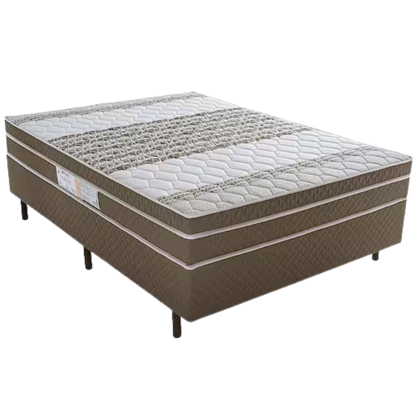 Cama Box de Casal Biflex Ilhéus com Molas Ensacadas e Euro Pillow 63x138x188cm - Marrom/Bege Estampado