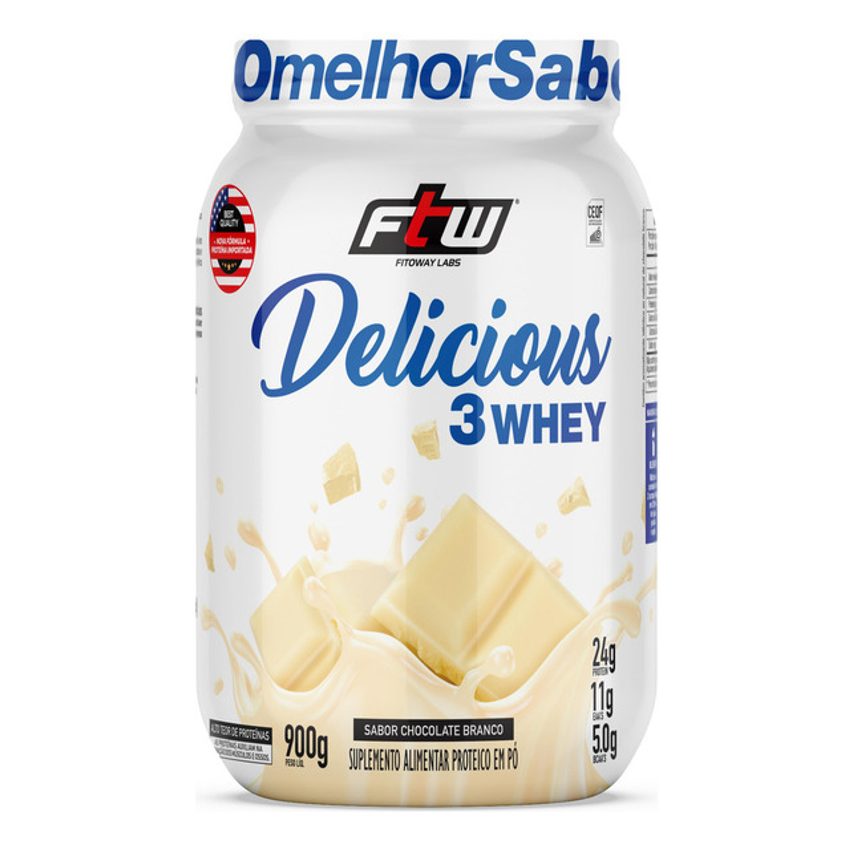 Delicious 3 Whey Proteína Hidrolisada Concentrada E Isolada Pote 900g Sabor Chocolate Branco - Ftw