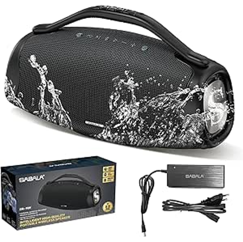 Caixa de Som Bluetooth SABALA DR-909 Boombox,39000mAh 200W Bluetooth 5.3, 36H IPX6 TWS, Portátil, USB Powerbank (Preto)